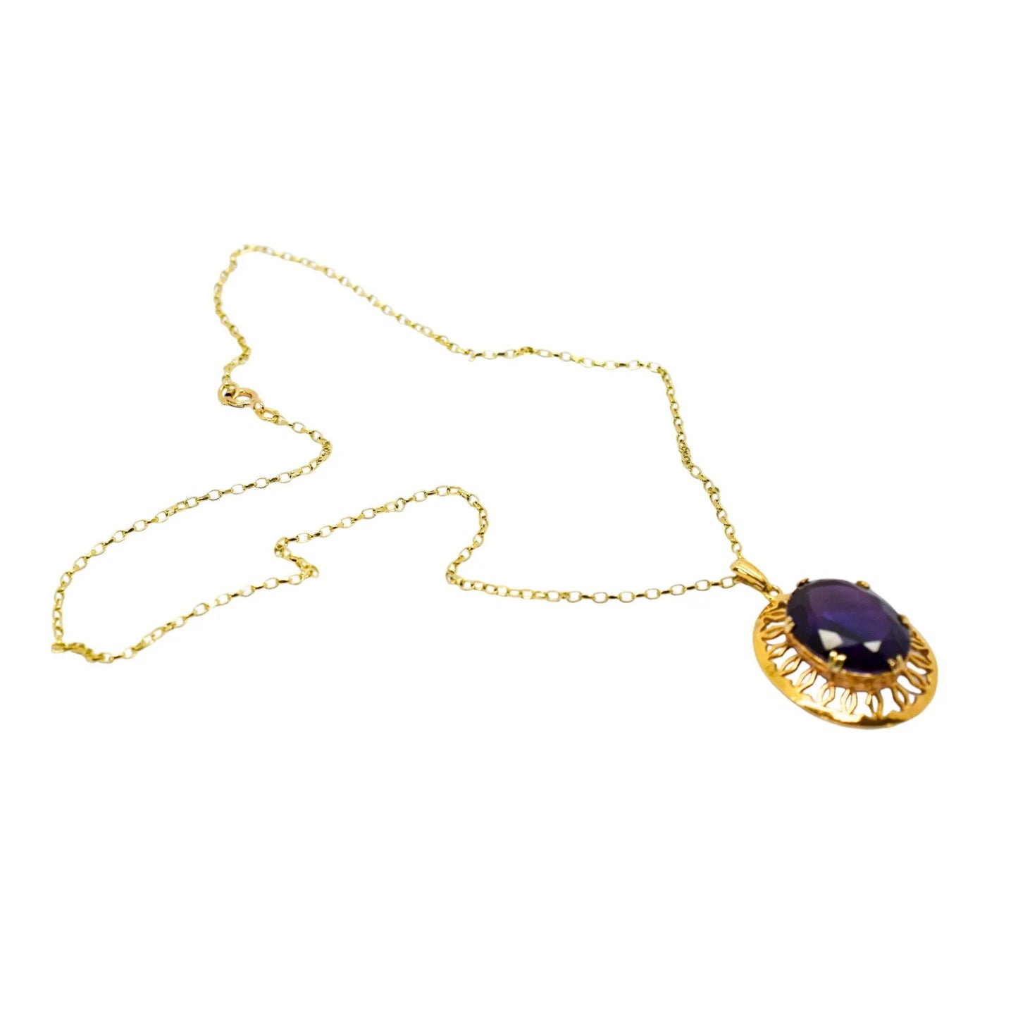 Vintage 9ct gold pendant necklace with 23ct colour-change sapphire, Romantic Revival design, 1970