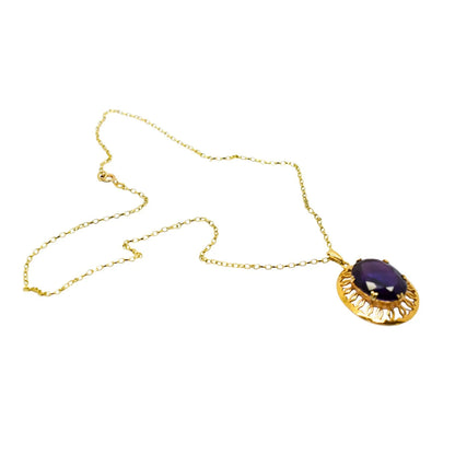 Vintage 9ct gold pendant necklace with 23ct colour-change sapphire, Romantic Revival design, 1970