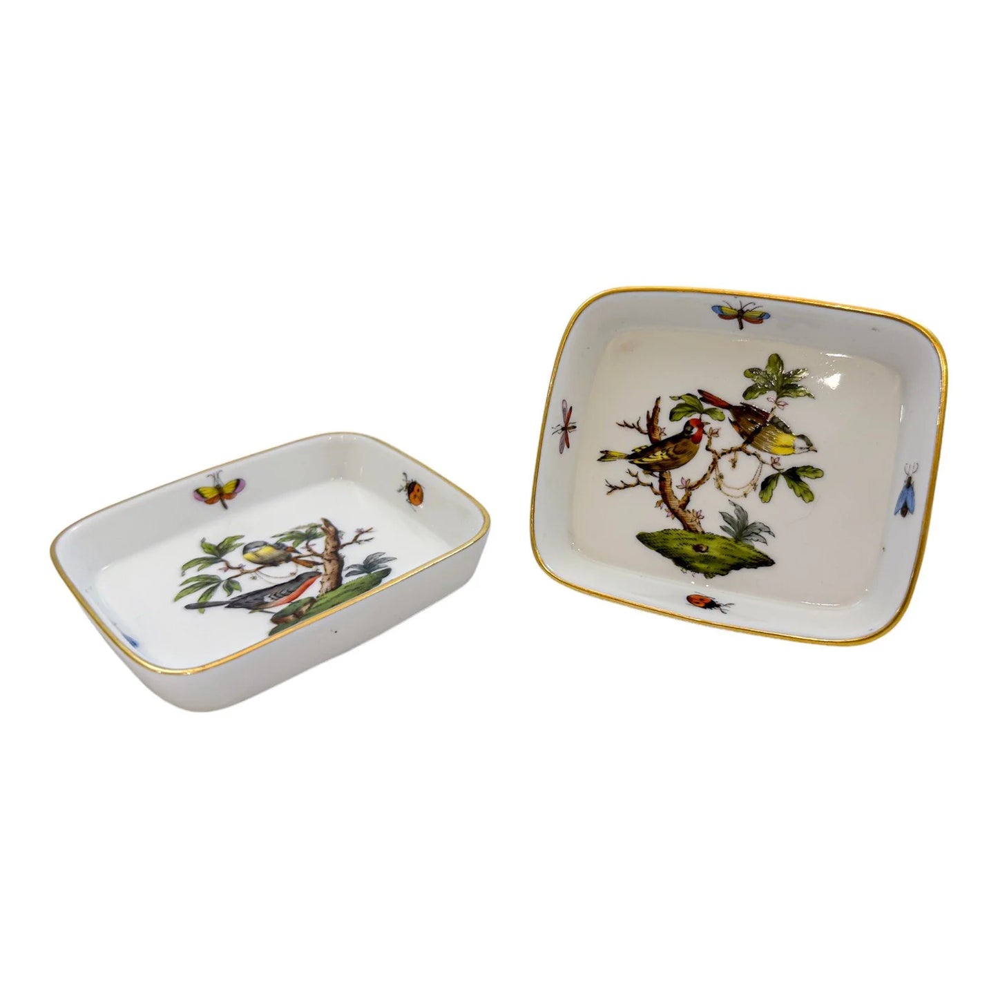 Vintage Hungarian Herend porcelain pair trinket / pin dish, Rotschild bird pattern