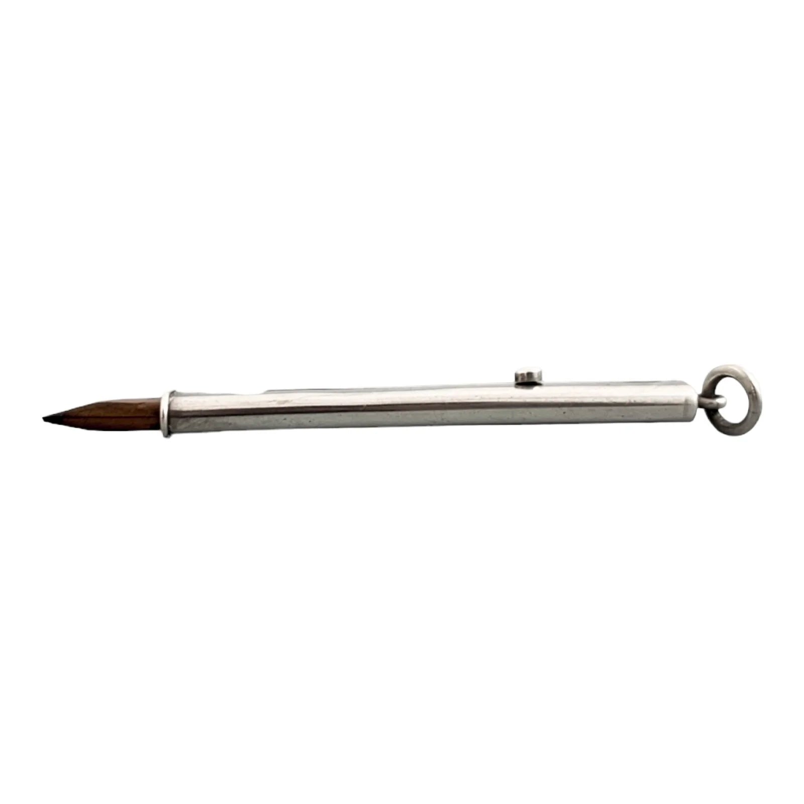 Edwardian Sampson Mordan sterling silver carpenter’s sliding push pencil with bale for necklace