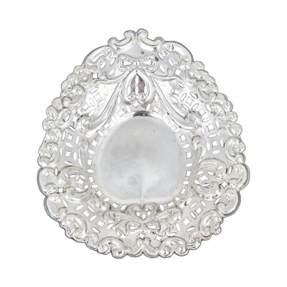 Edwardian sterling silver heart-shaped bonbon dish with bows