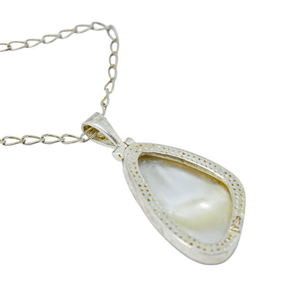 Vintage sterling silver mother of pearl classic teardrop necklace