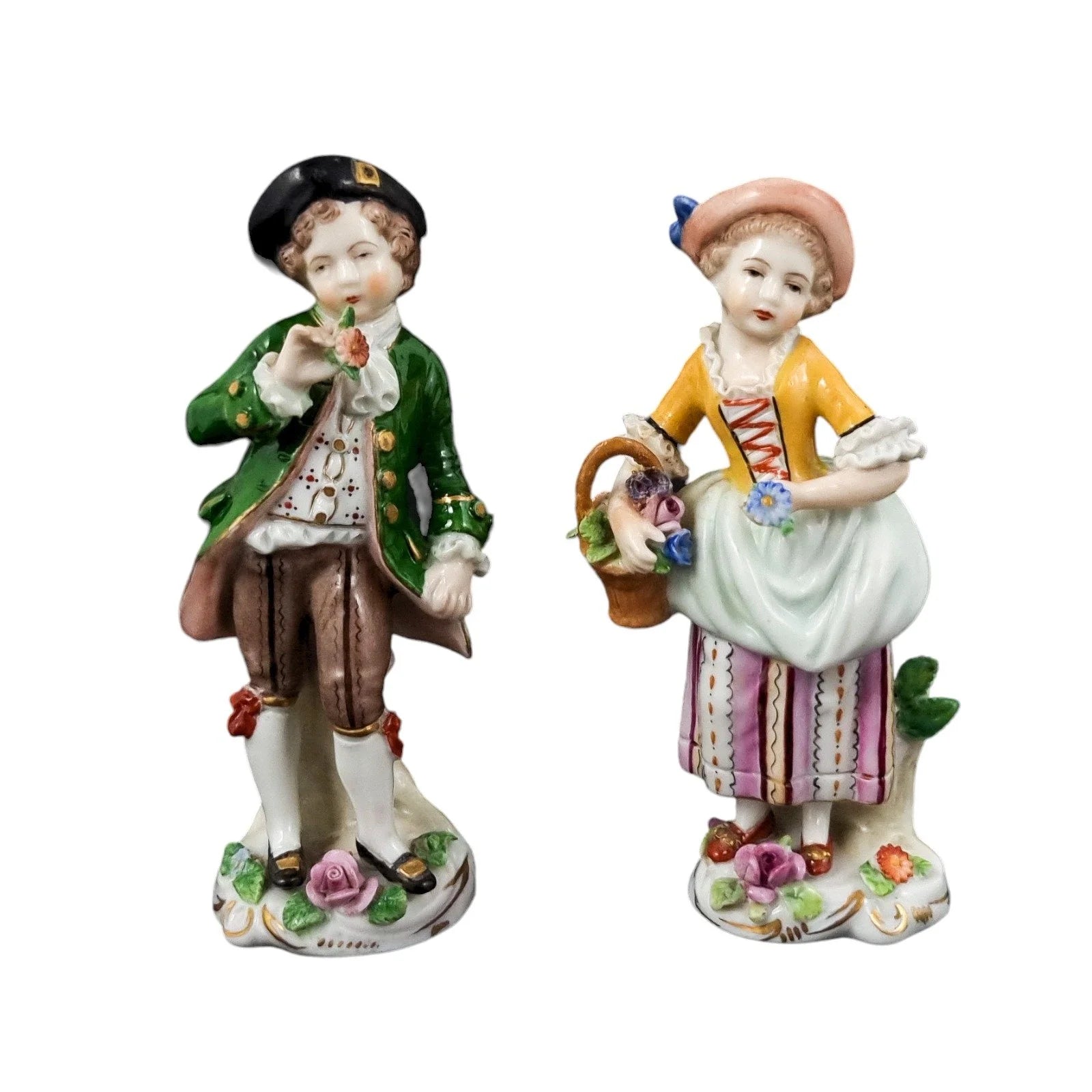 Sitzendorf porcelain pair of figurines of a flower girl and her cavalier