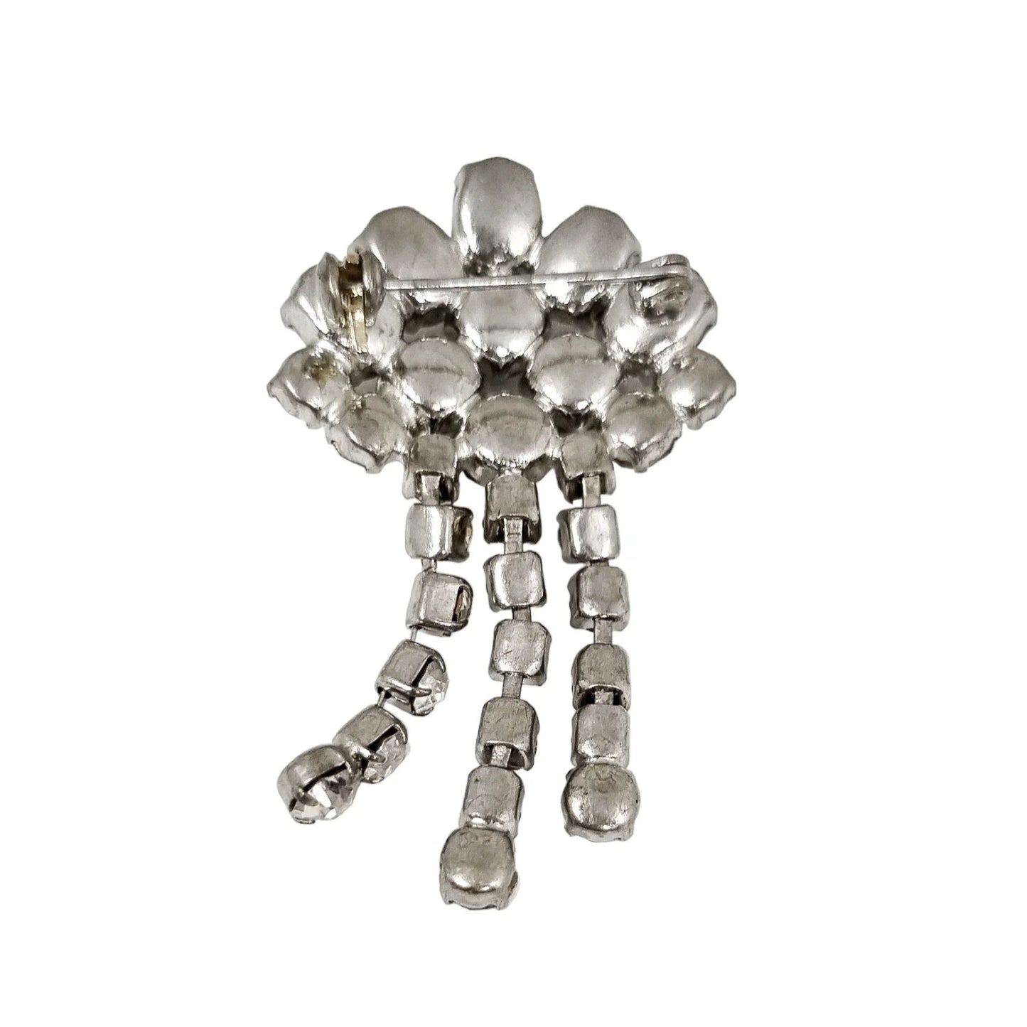 60’s rhinestone dangling fan-shaped brooch