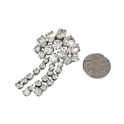 60’s rhinestone dangling fan-shaped brooch