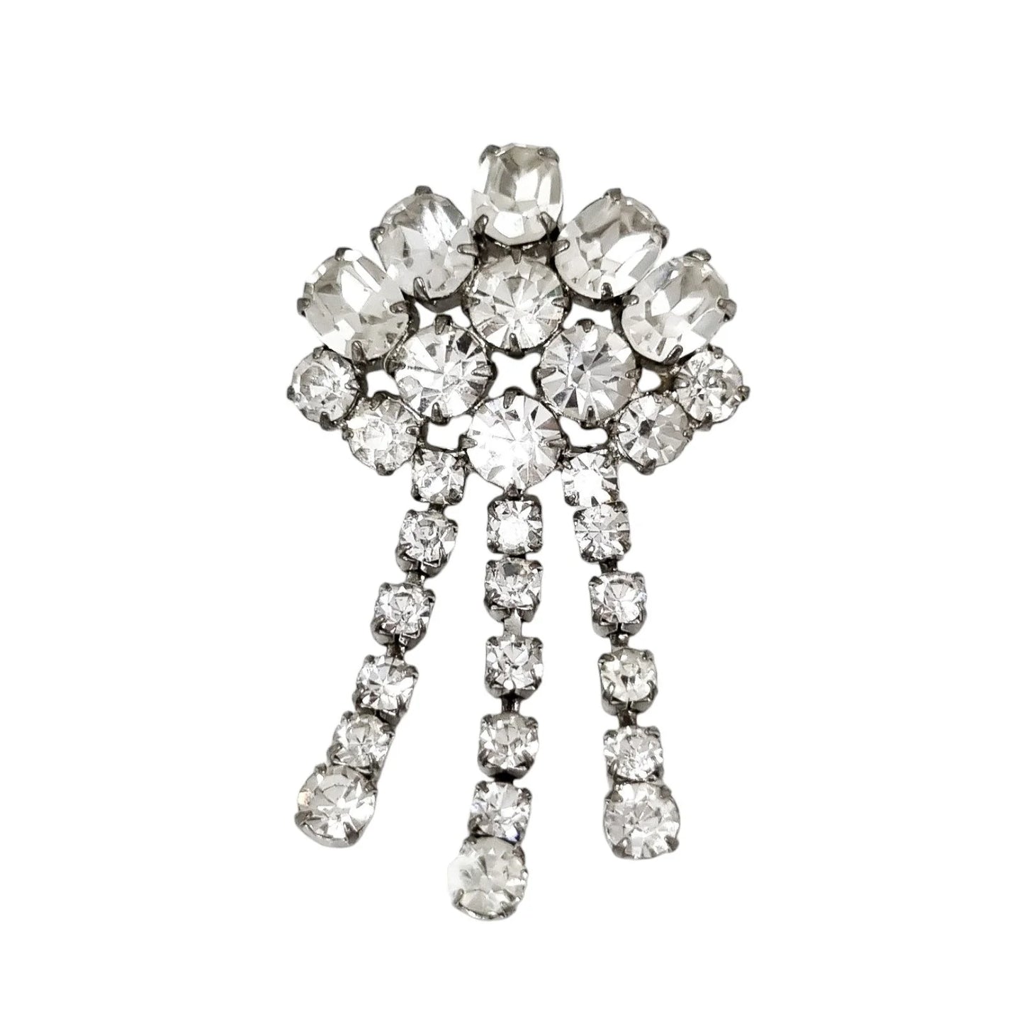 60’s rhinestone dangling fan-shaped brooch