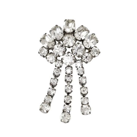 60’s rhinestone dangling fan-shaped brooch