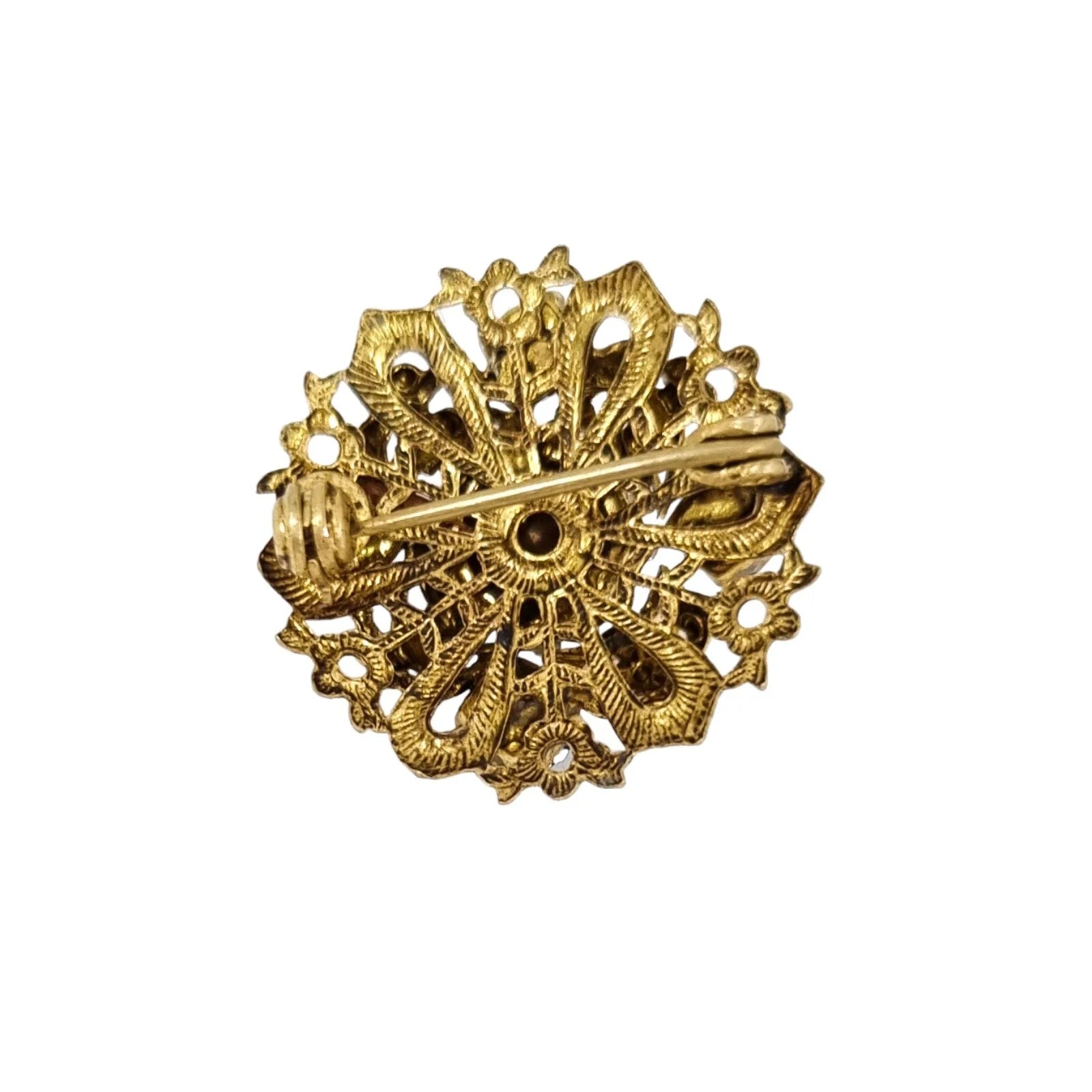 1960’s small Czechoslovakian blue glass gilt filigree brooch