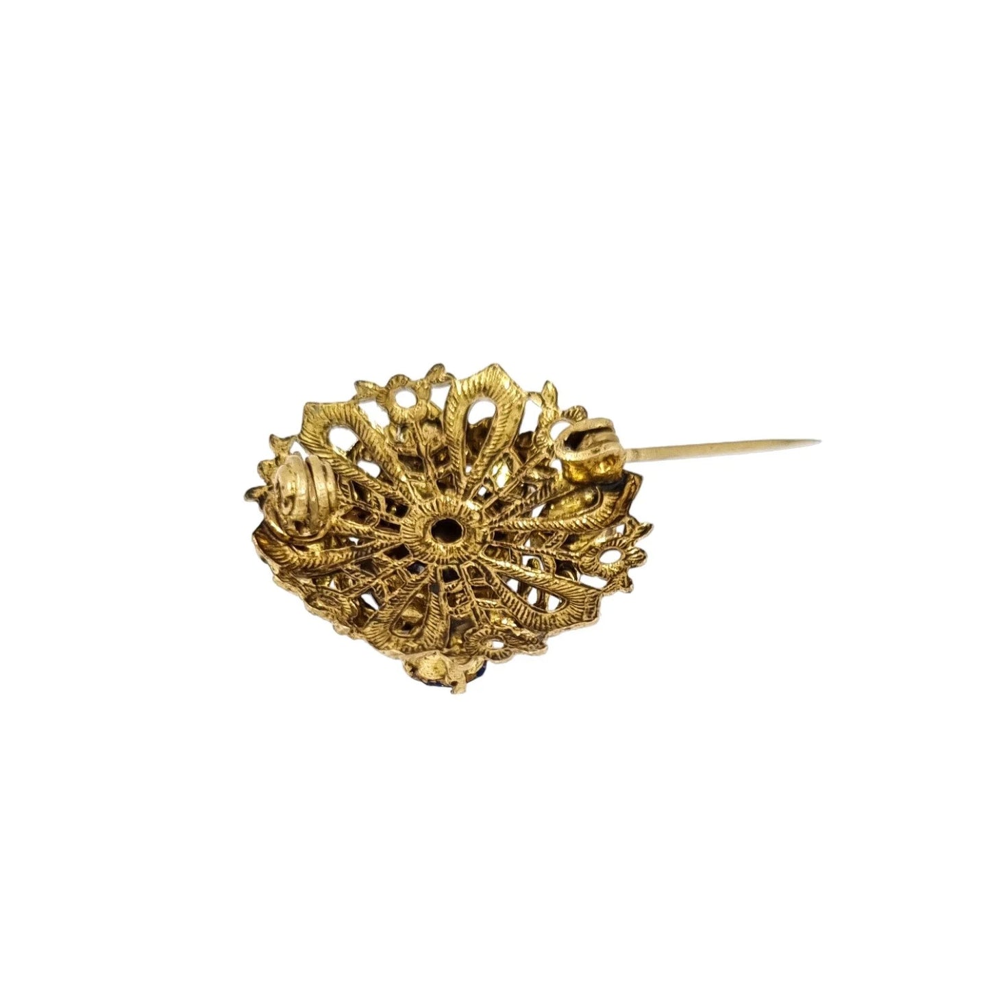 1960’s small Czechoslovakian blue glass gilt filigree brooch