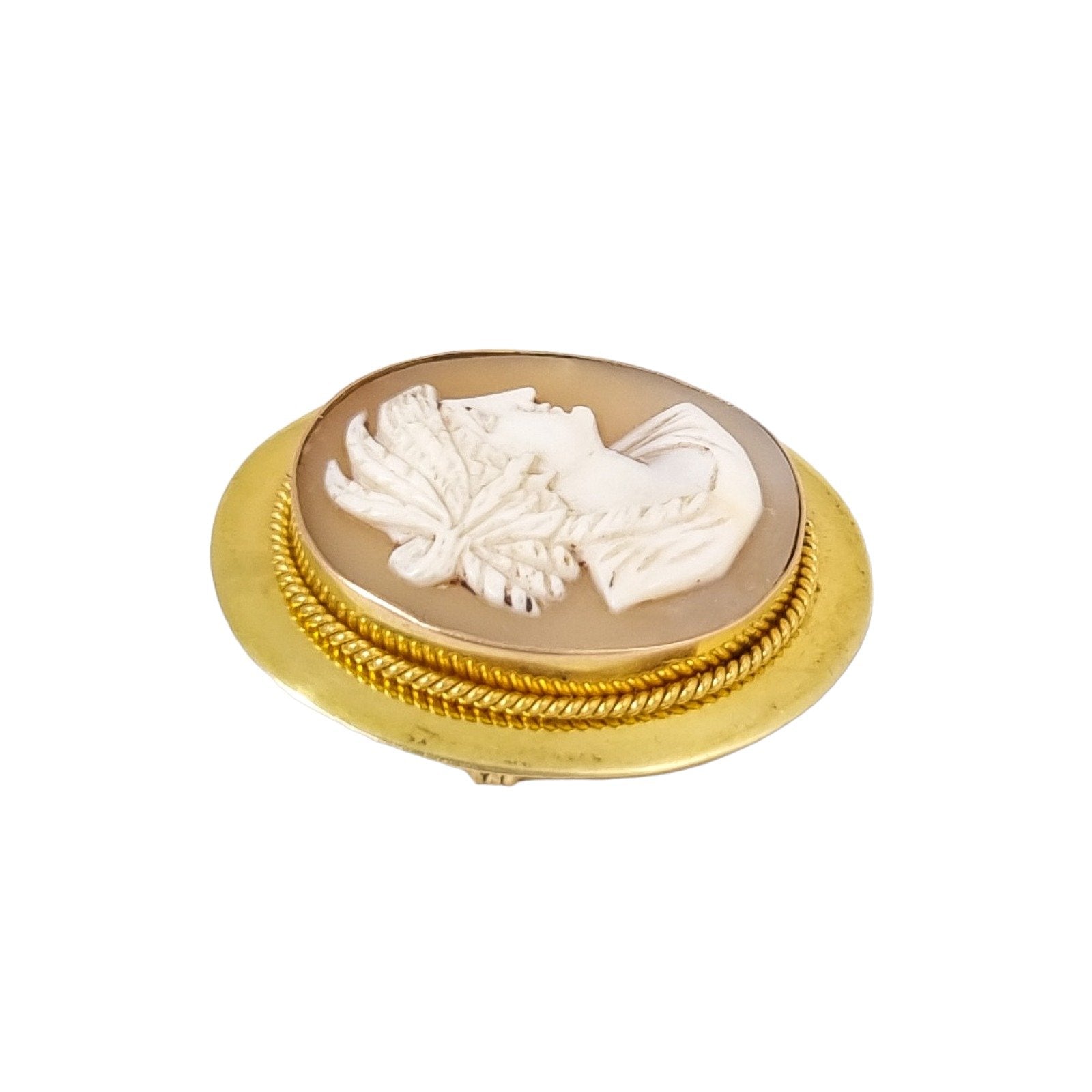 Victorian 15 ct gold shell cameo of Greek woman in profile
