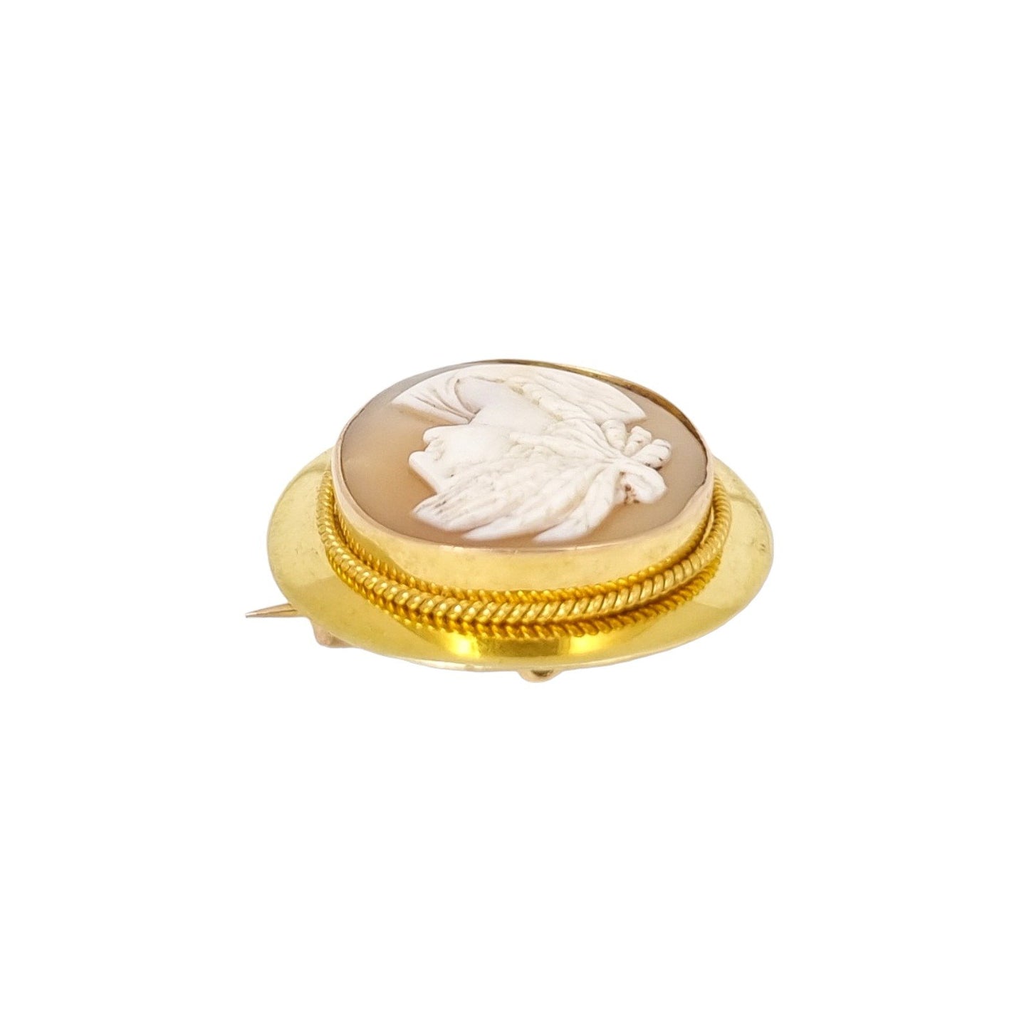 Victorian 15 ct gold shell cameo of Greek woman in profile
