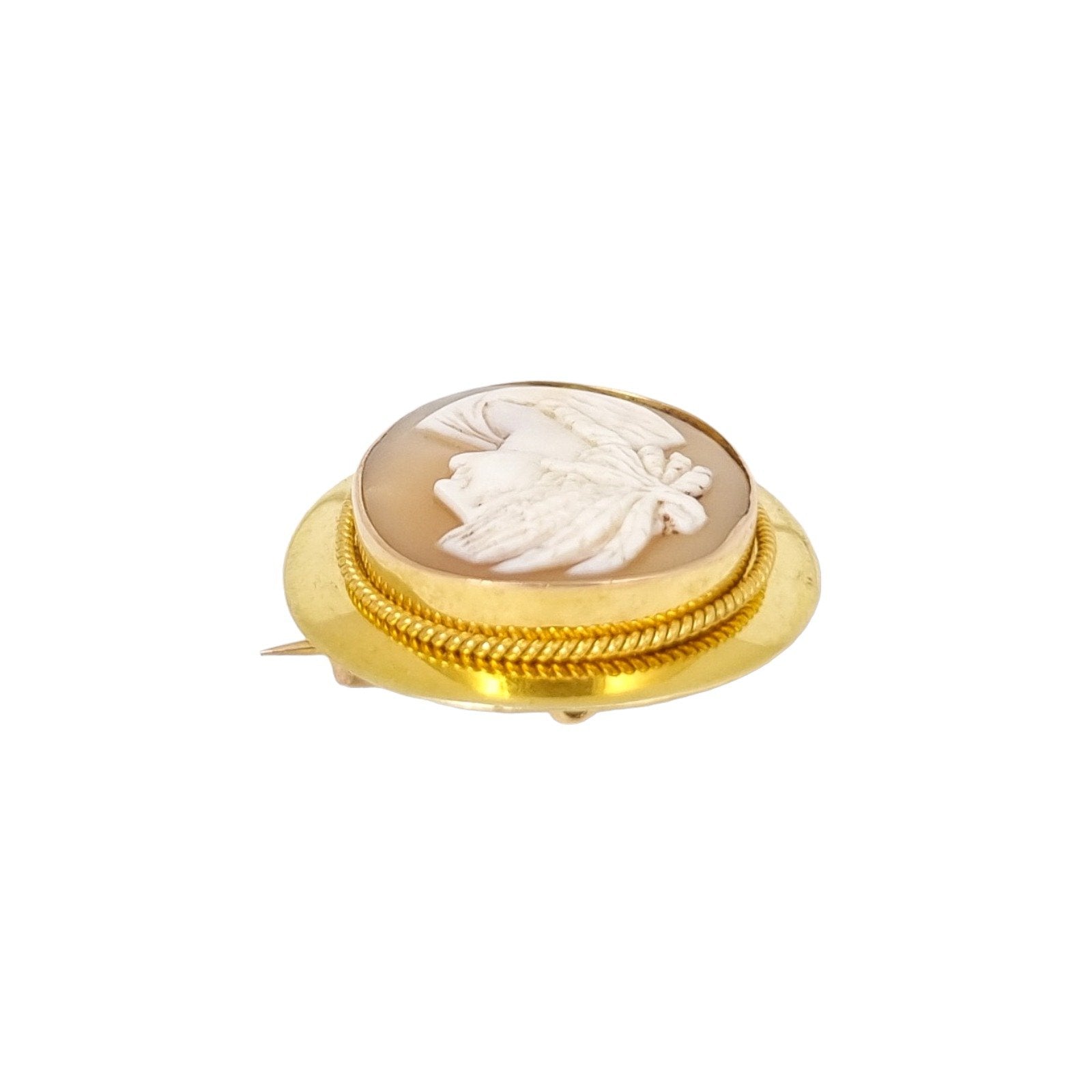 Victorian 15 ct gold shell cameo of Greek woman in profile