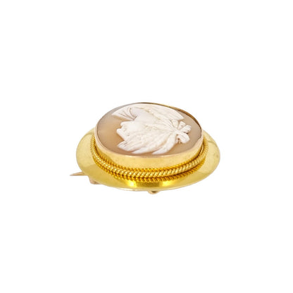 Victorian 15 ct gold shell cameo of Greek woman in profile