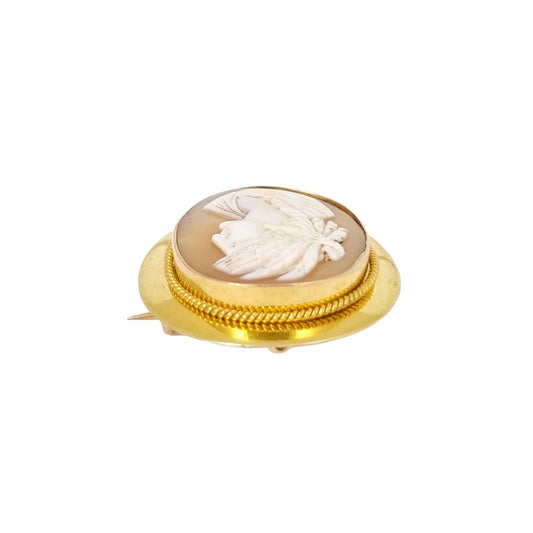 Victorian 15 ct gold shell cameo of Greek woman in profile