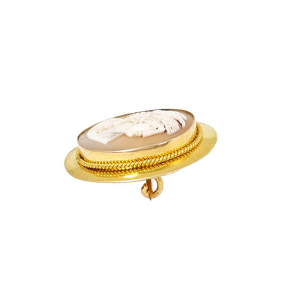 Victorian 15 ct gold shell cameo of Greek woman in profile