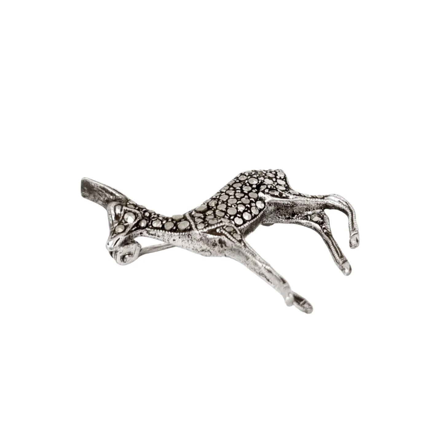 Art Deco German sterling silver and marcasite baby deer brooch