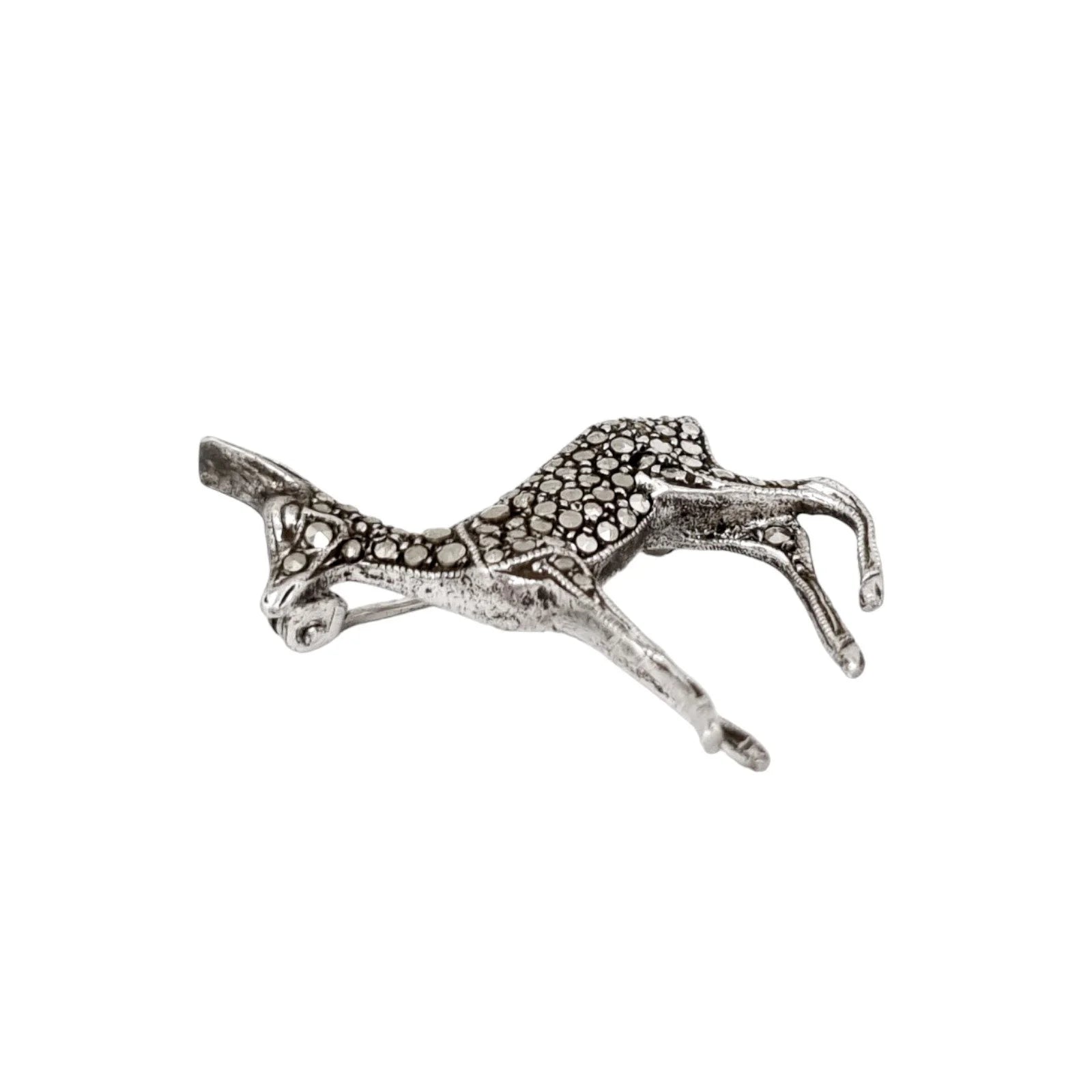 Art Deco German sterling silver and marcasite baby deer brooch