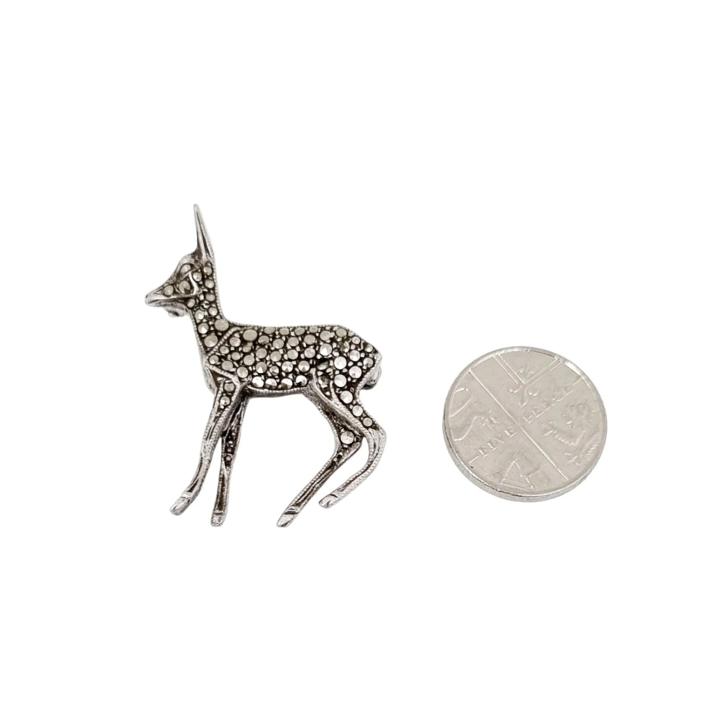 Art Deco German sterling silver and marcasite baby deer brooch