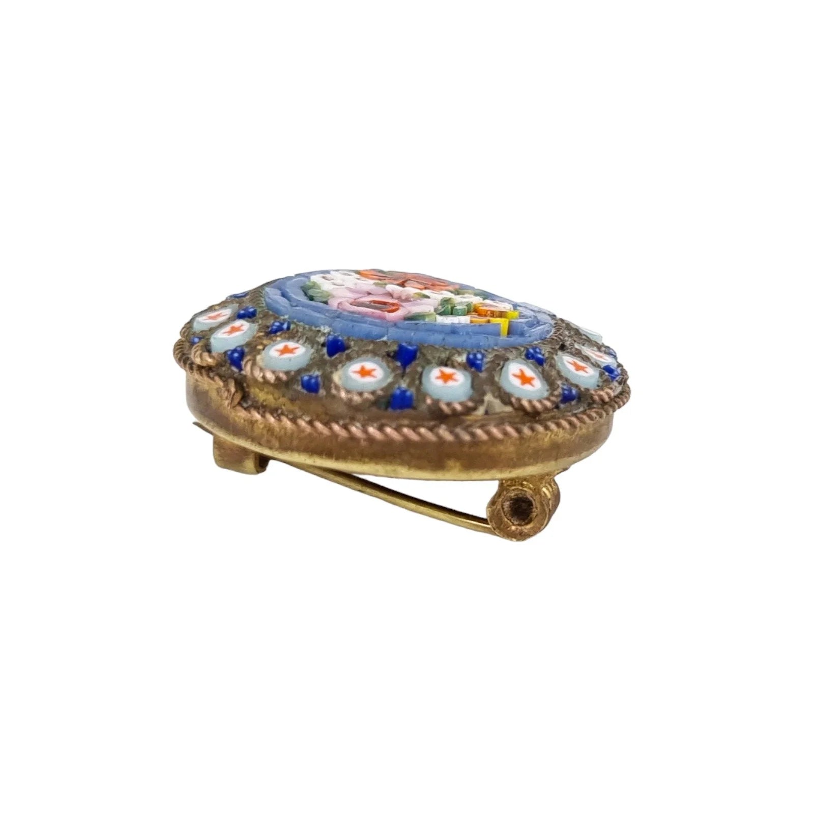 Early 20th century Italian micro mosaic round floral brooch