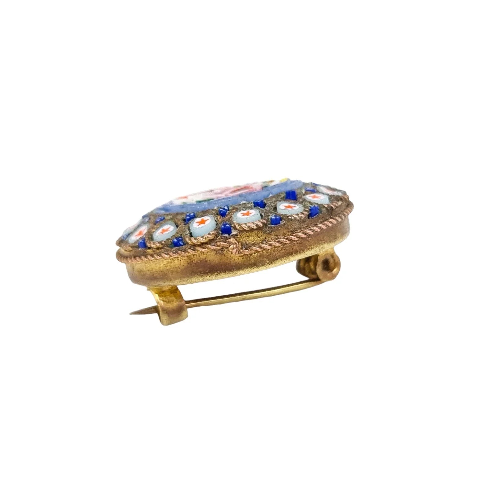 Early 20th century Italian micro mosaic round floral brooch