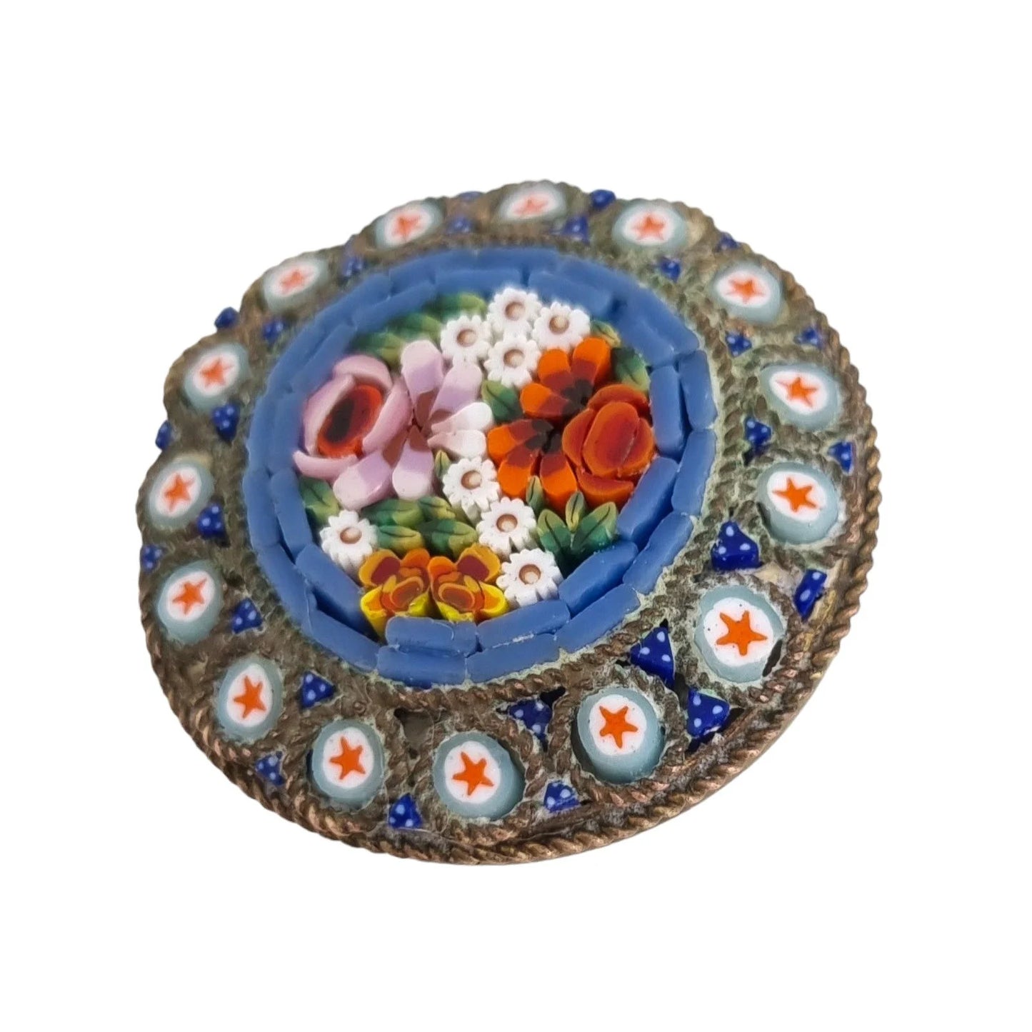 Early 20th century Italian micro mosaic round floral brooch