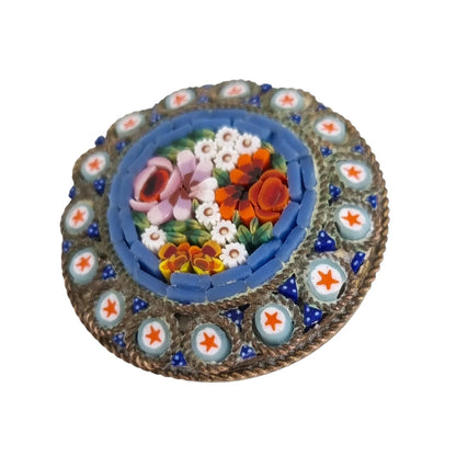 Early 20th century Italian micro mosaic round floral brooch