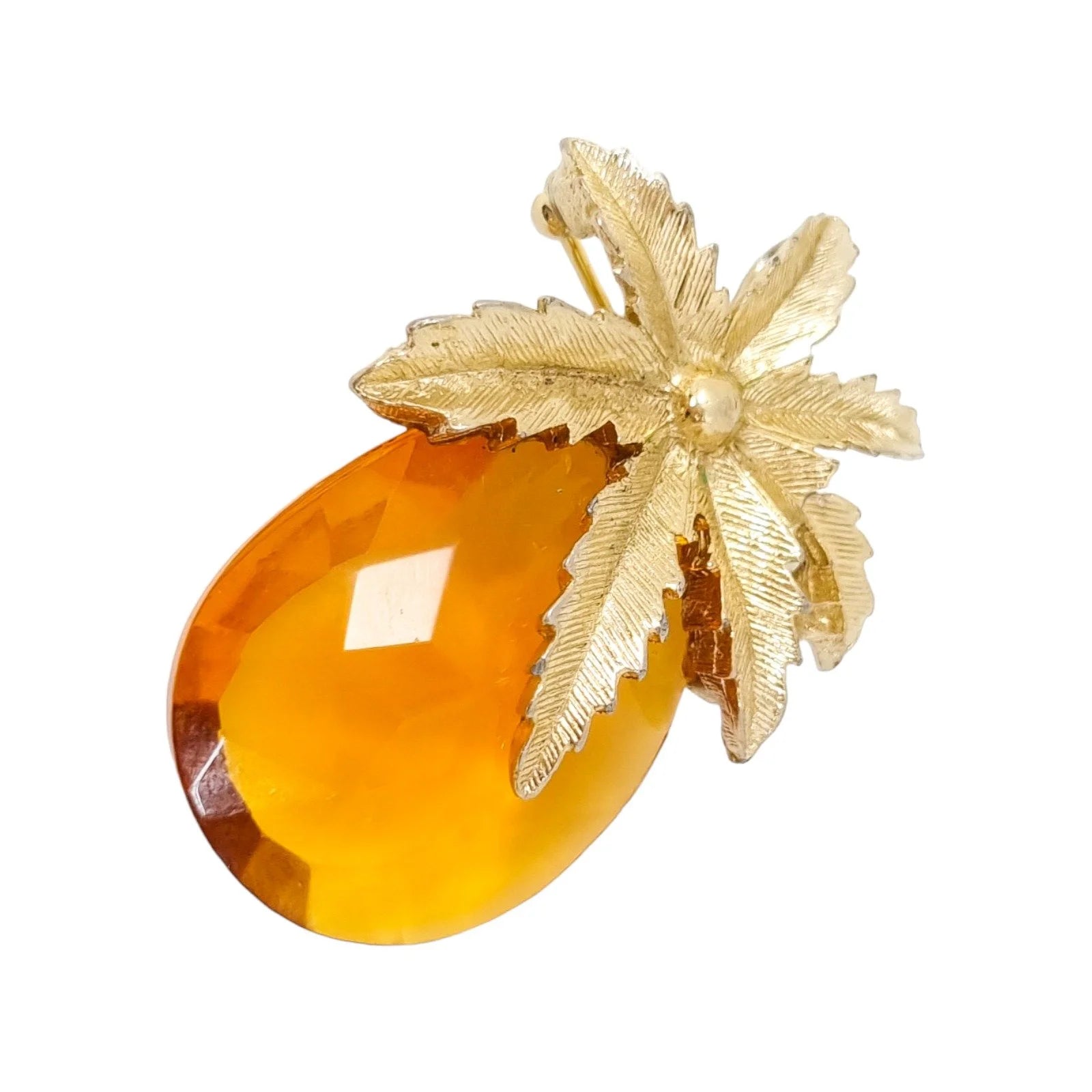 Vintage 1970's amber glass Sarah Coventry novelty pineapple brooch pendant