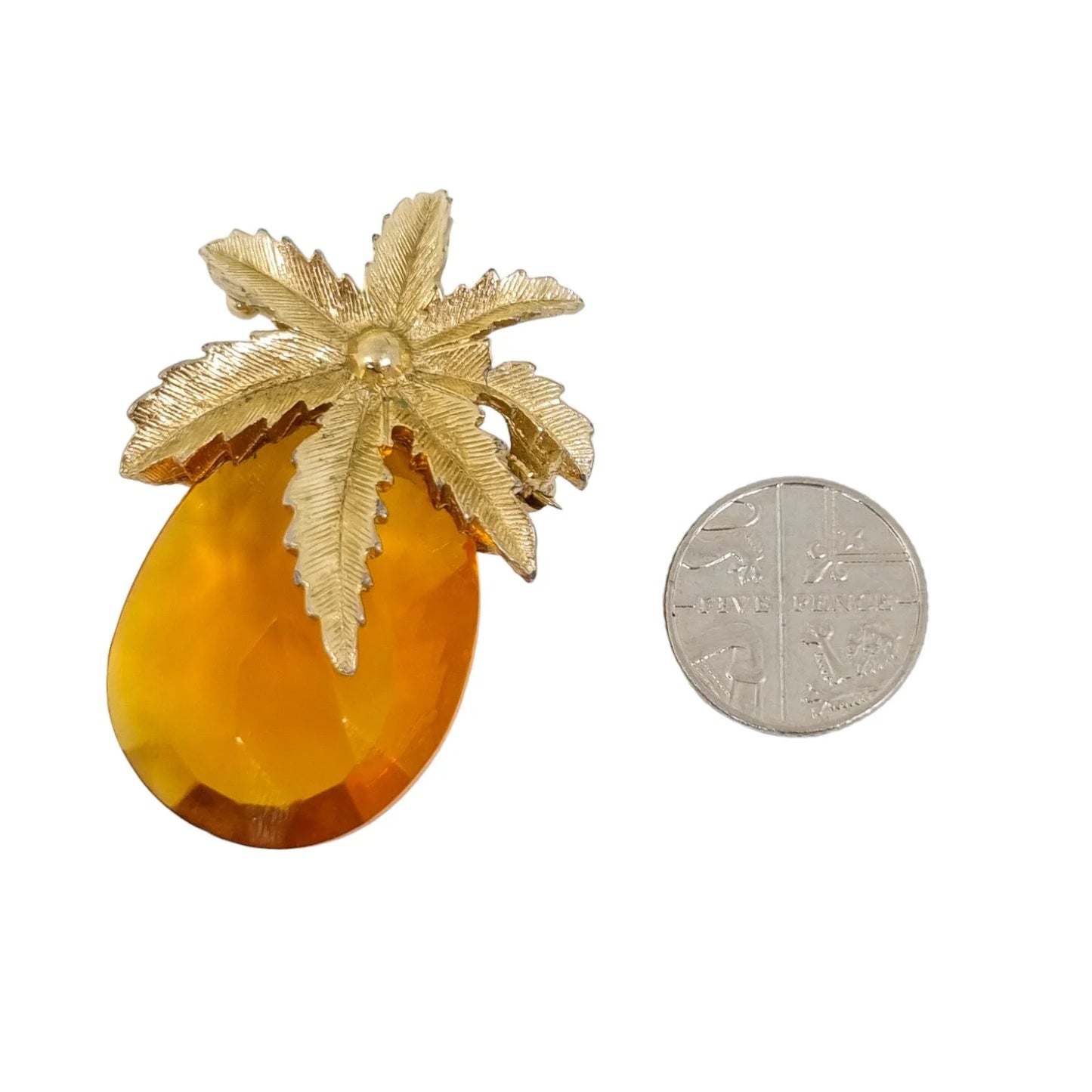 Vintage 1970's amber glass Sarah Coventry novelty pineapple brooch pendant
