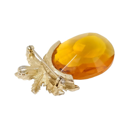 Vintage 1970's amber glass Sarah Coventry novelty pineapple brooch pendant