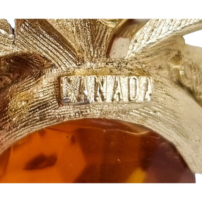 Vintage 1970's amber glass Sarah Coventry novelty pineapple brooch pendant