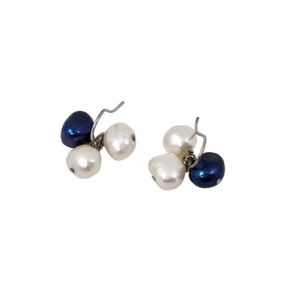 Sterling silver baroque pearl cluster drop earrings, white and night blue