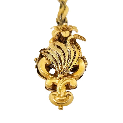 1820’s Georgian pinchbeck gold torpedo chandelier pendant decorated with cannetille and filigree