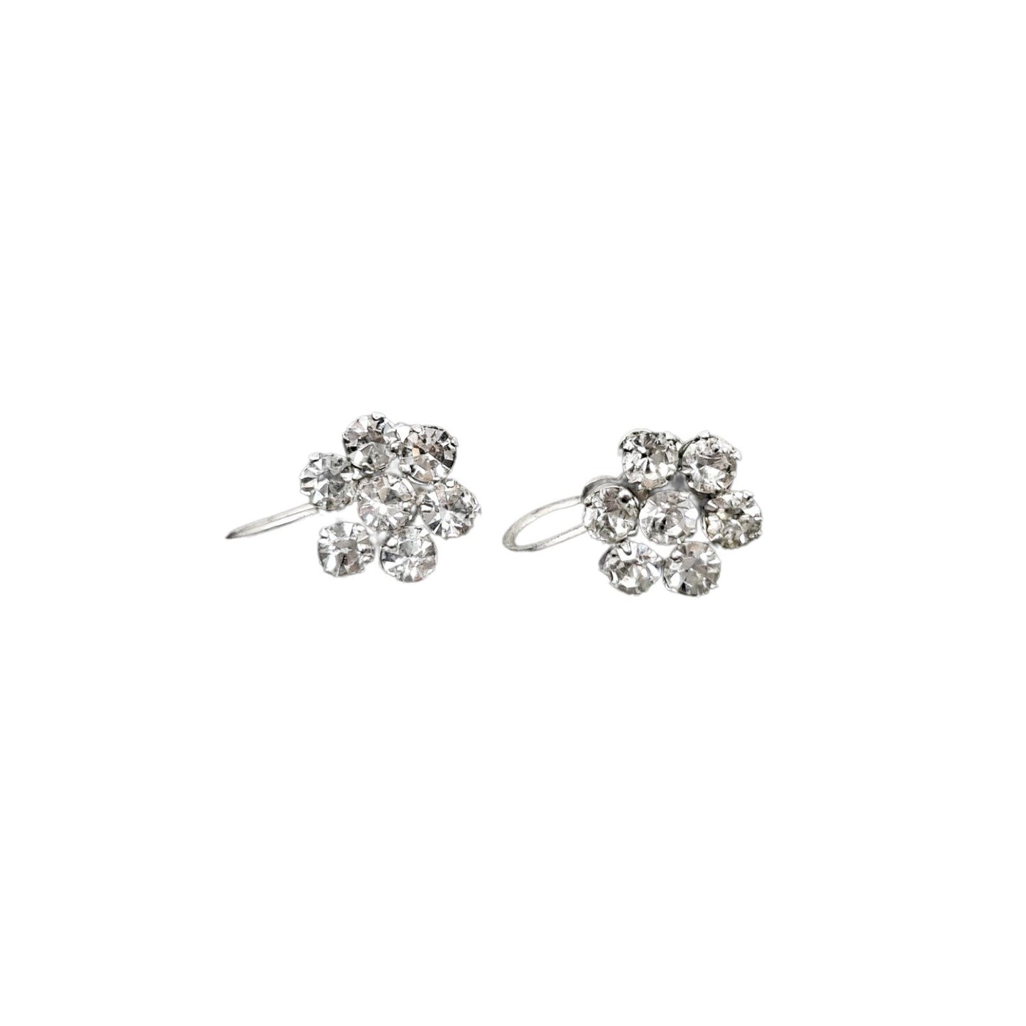 Vintage 1950’s rhinestone screw back floral cluster earrings & triple row bracelet set