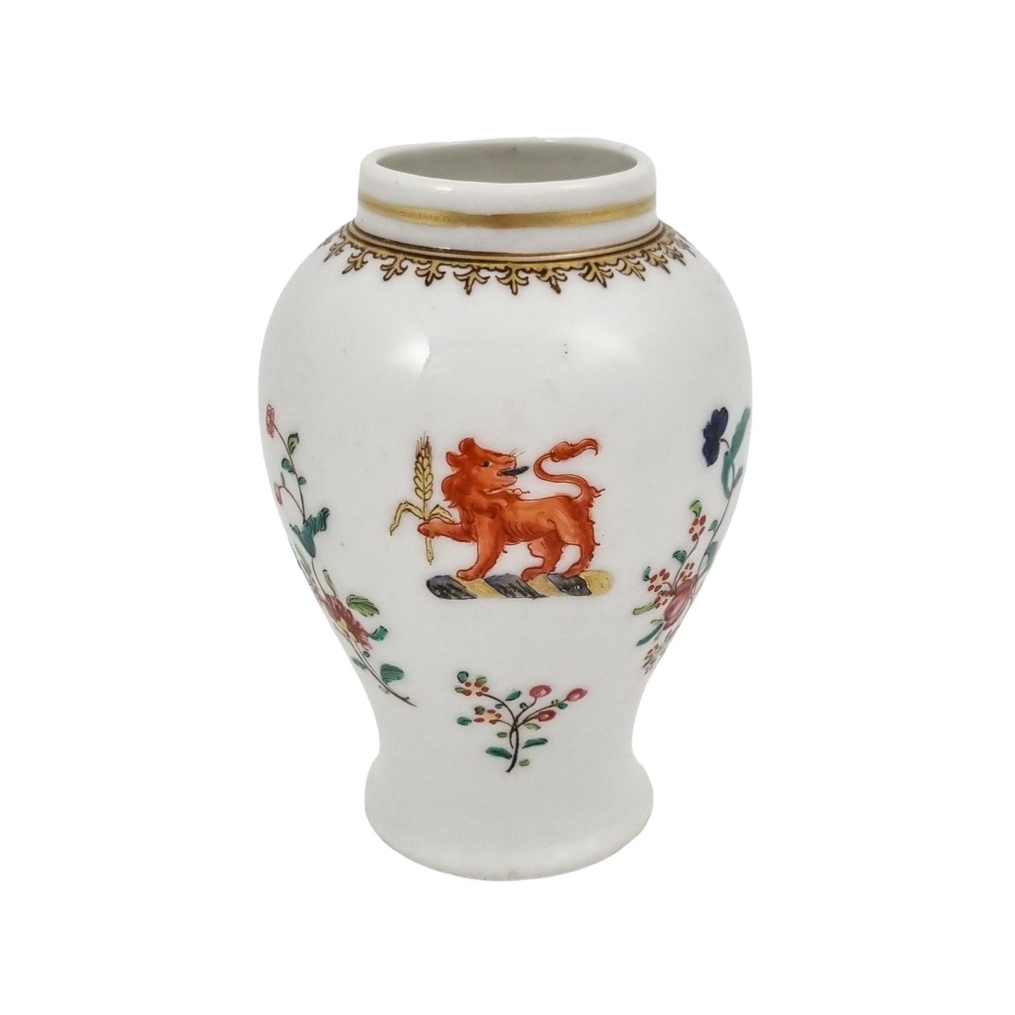 19th century Edmé Samson armorial porcelain baluster vase with lion crest in Chinese export style