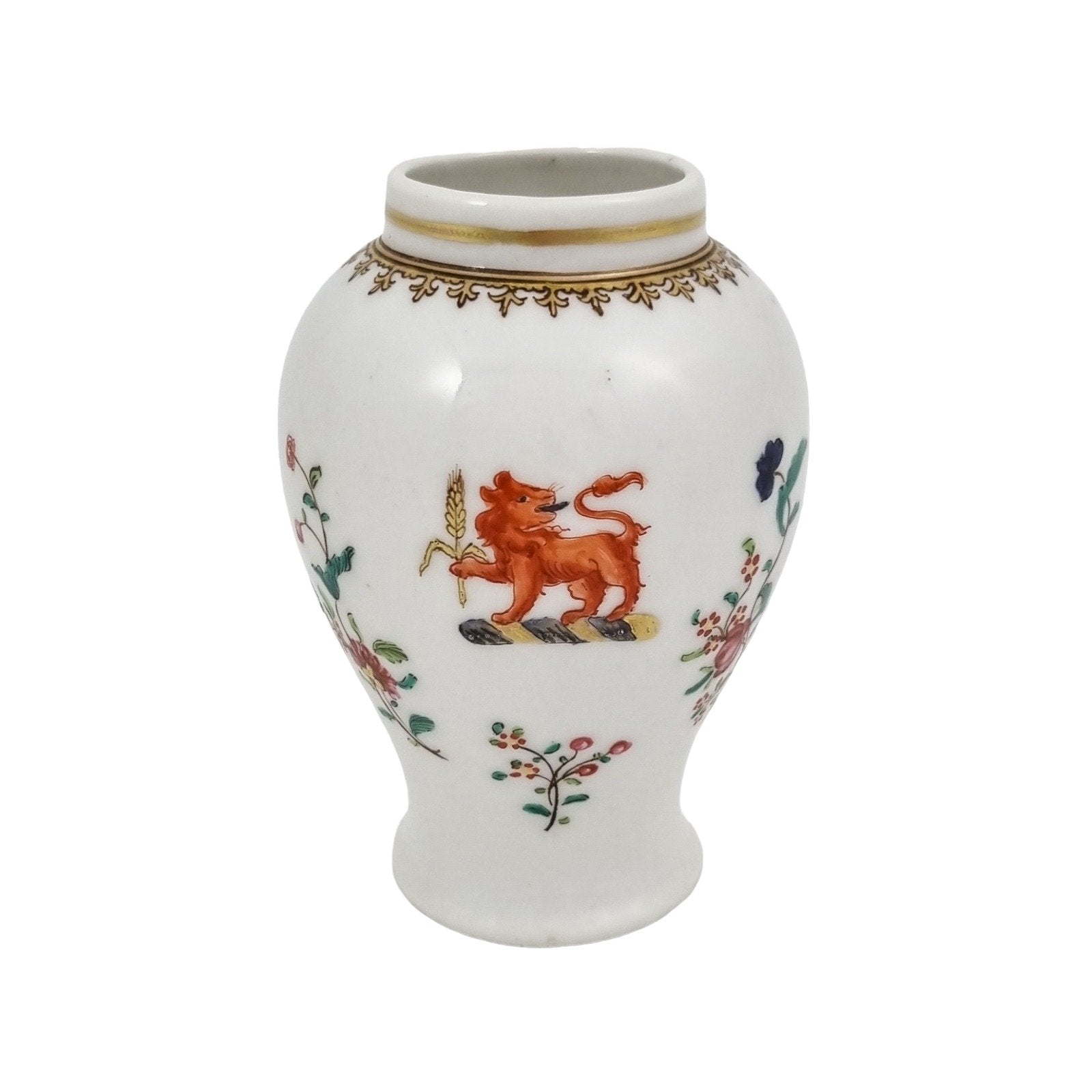 19th century Edmé Samson armorial porcelain baluster vase with lion crest in Chinese export style