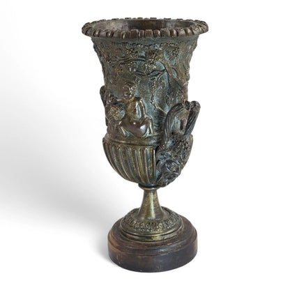 Italian Art Nouveau hand cast bronze amphora with children and grapevine design