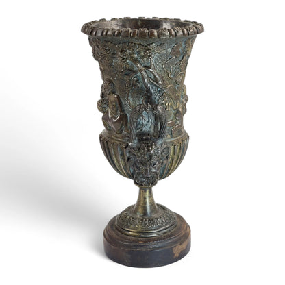 Italian Art Nouveau hand cast bronze amphora with children and grapevine design