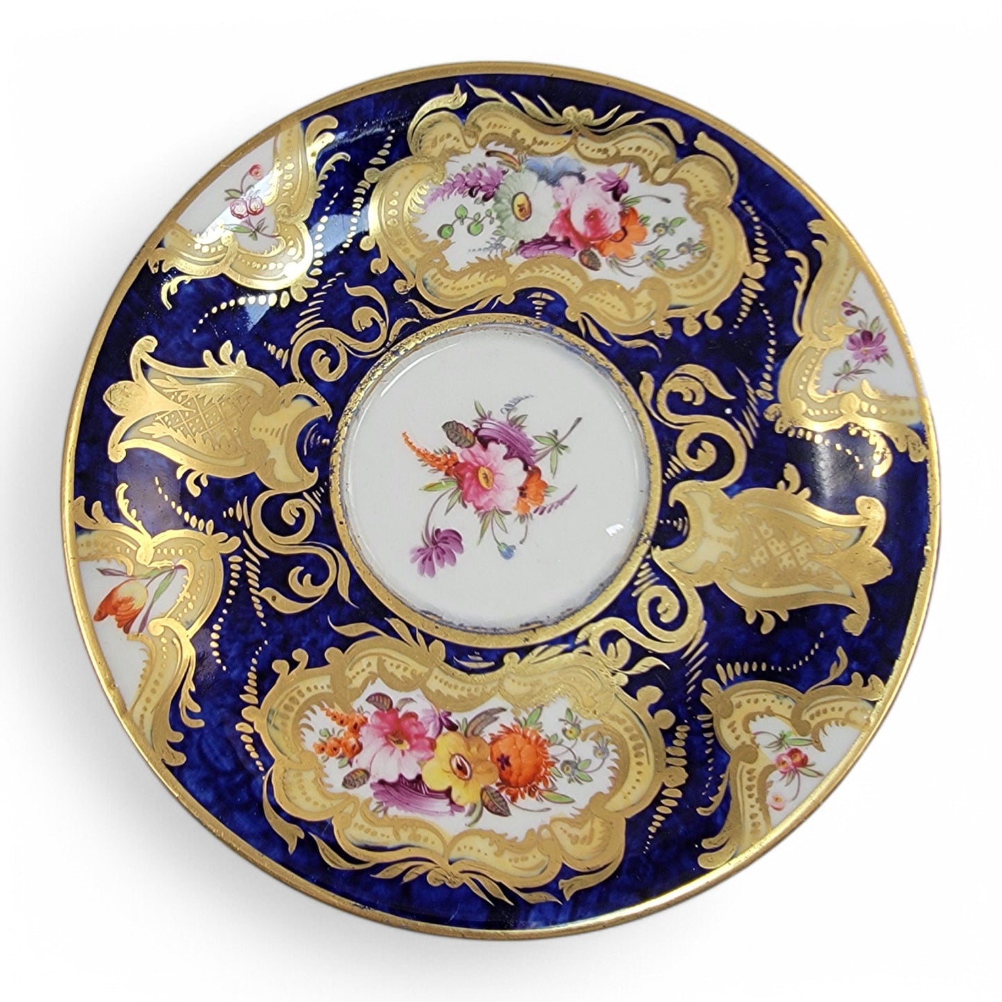 Regency era Coalport Pembroke chocolate cup and caucer, winged harpy handles
