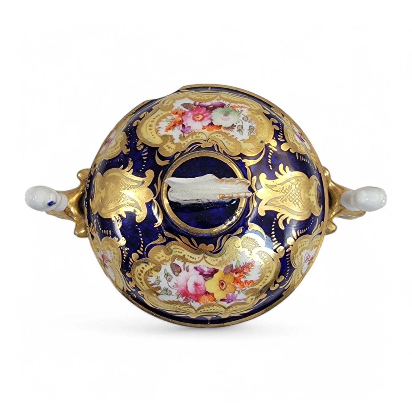 Regency era Coalport Pembroke chocolate cup and caucer, winged harpy handles