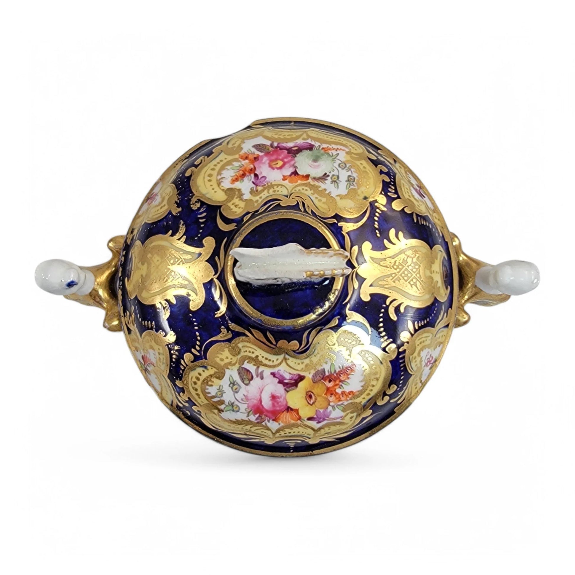 Regency era Coalport Pembroke chocolate cup and caucer, winged harpy handles