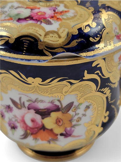 Regency era Coalport Pembroke chocolate cup and caucer, winged harpy handles