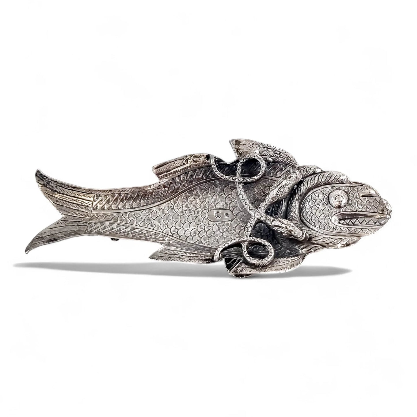 Rare 19th-Century Kutch Indian Silver Dish Modelled as a Fish and Snake, c. 1890