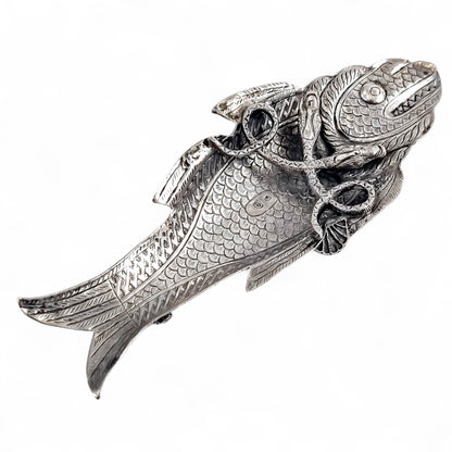 Rare 19th-Century Kutch Indian Silver Dish Modelled as a Fish and Snake, c. 1890