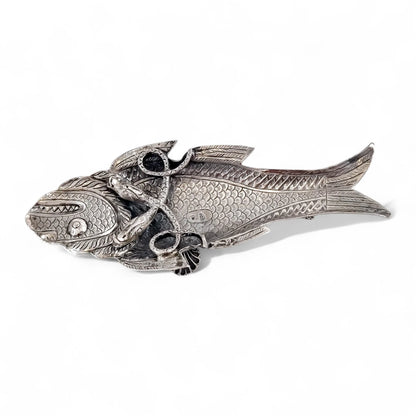 Rare 19th-Century Kutch Indian Silver Dish Modelled as a Fish and Snake, c. 1890