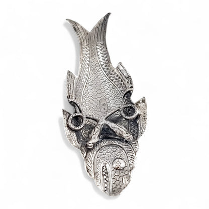 Rare 19th-Century Kutch Indian Silver Dish Modelled as a Fish and Snake, c. 1890