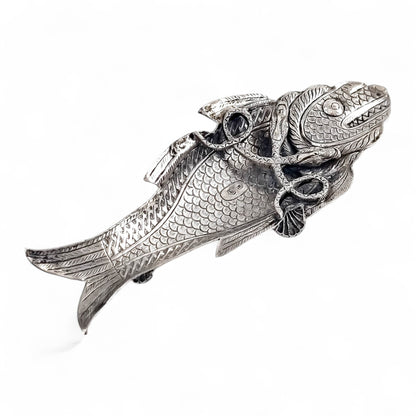 Rare 19th-Century Kutch Indian Silver Dish Modelled as a Fish and Snake, c. 1890
