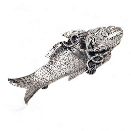 Rare 19th-Century Kutch Indian Silver Dish Modelled as a Fish and Snake, c. 1890