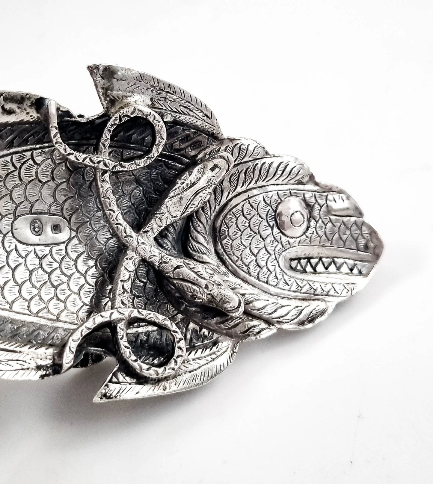 Rare 19th-Century Kutch Indian Silver Dish Modelled as a Fish and Snake, c. 1890