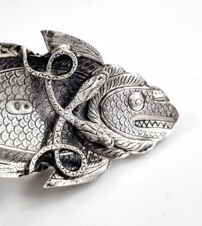 Rare 19th-Century Kutch Indian Silver Dish Modelled as a Fish and Snake, c. 1890