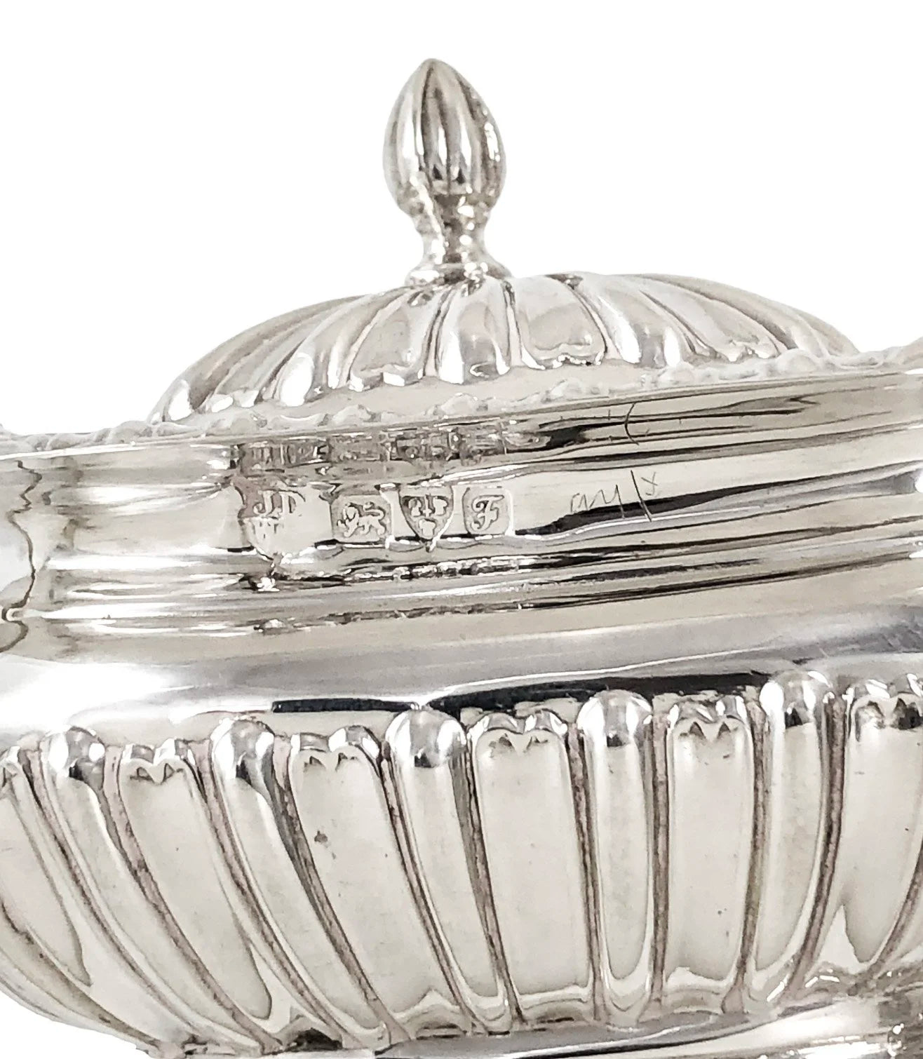 Edwardian Chester sterling silver fluted condiment set - mustard pot, salt and pepperette